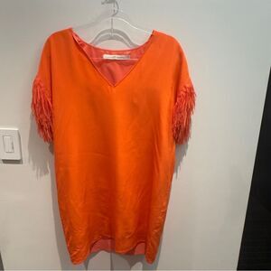 Marie Oliver Fringe Sleeve Orange Dress Size medium